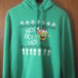SpongeBob Christmas Sweatshirt Hoodie Green Men's Medium Unisex